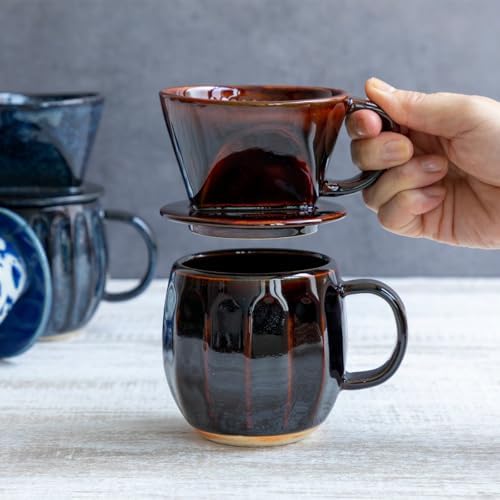 Asayu Japan Ceramic Pour Over Coffee Maker Set, Brown