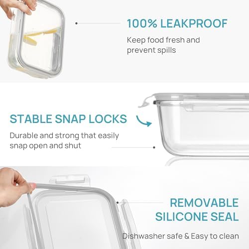Vtopmart 2 Pack 1860ml/63oz Glass Storage Containers, Grey