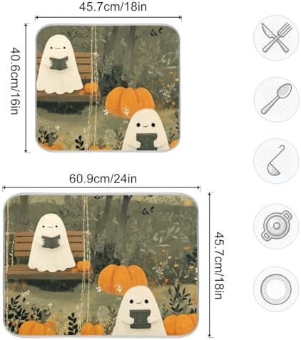 OTVEE Autumn Ghosts Bookish Adventure Dish Drying Mat for Kitchen