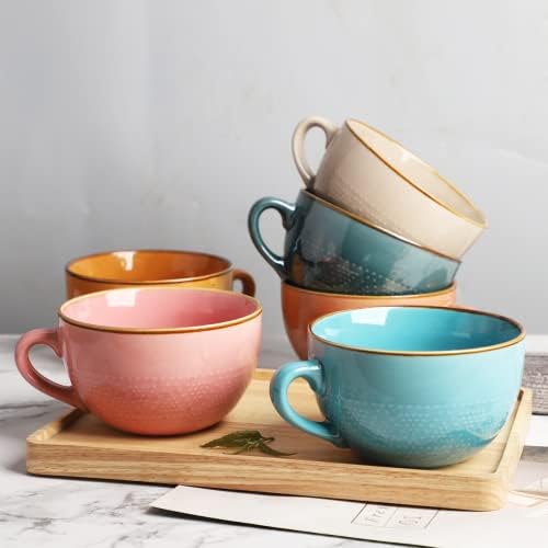 Disoza Large Ceramic Soup Mugs with Handles - 24 Ounce, 700 ML, XXL