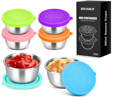 SouxMux 6-Pack 1.4 Oz Salad Dressing Container, Leakproof Stainless