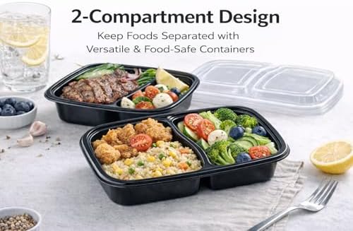 4U'LIFE 28 oz Meal Prep Containers, 12 Pack, 2-Compartment Bento Boxes