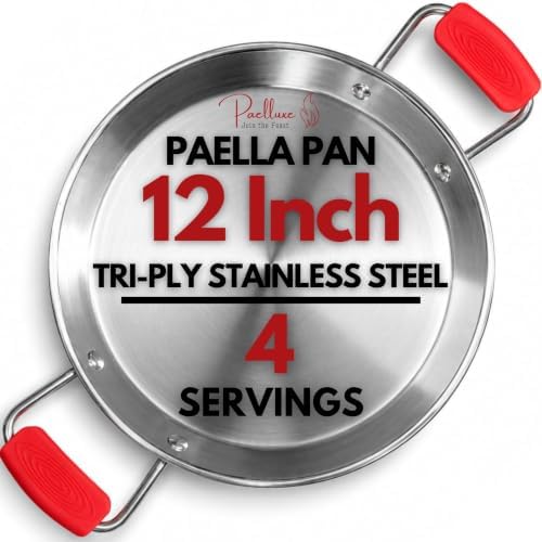 Paelluxe Stainless Steel Paella Pan 12 Inch (30 cm) – Tri-Ply Paellera