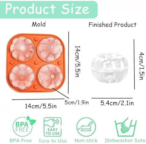 RIICFDD Halloween Pumpkin Ice Cube Mold Orange Silicone Ice Tray with