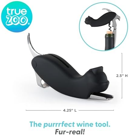 True Zoo Allie the Black Cat Corkscrew Wine Opener with Built-in