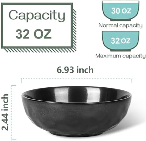 vicrays Ceramic Pasta Bowls Set, 32 Ounce Soup Bowls, Large Salad