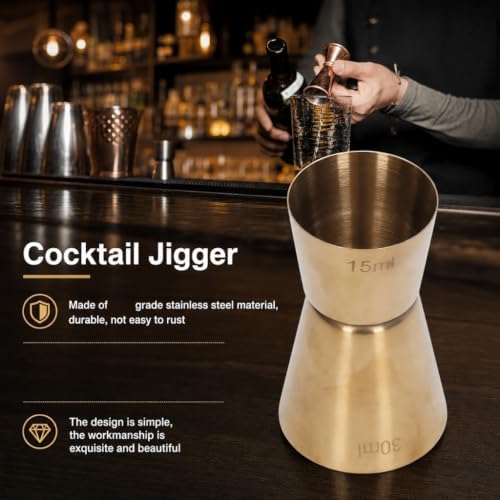 2Pcs Cocktail Jigger Stainless Steel Double Head 15/30ml Gold