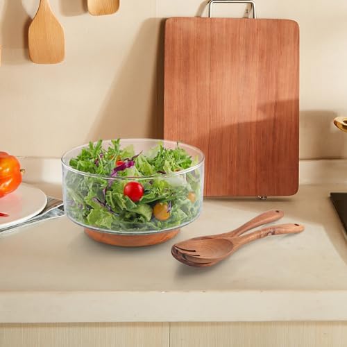 MDLUU Large Glass Salad Bowl with Wood Utensils Set, Serving Bowls for