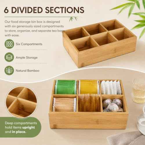Dicunoy 2 Pack Bamboo Tea Bag Organizers, Wood Tea Bag Storage for