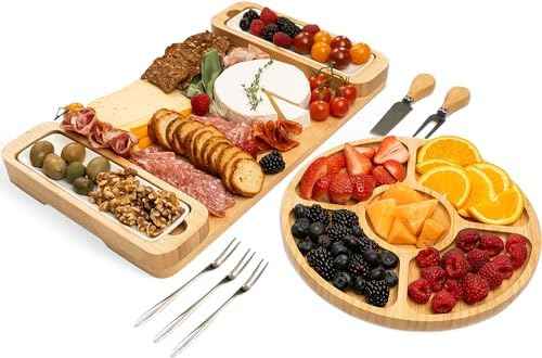 Charcuterie Boards Set, Bamboo Cheese Tray with Serving Accessories