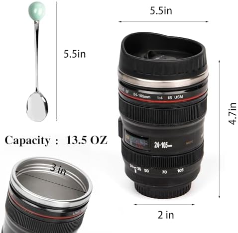 Camera Lens Coffee Mug,Travel Coffee Cup,Stainless Steel Lens Mug