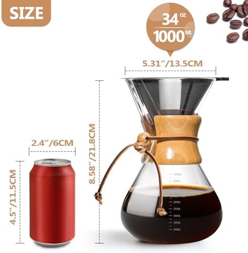 34 OZ Borosilicate Glass Pour Over Coffee Maker