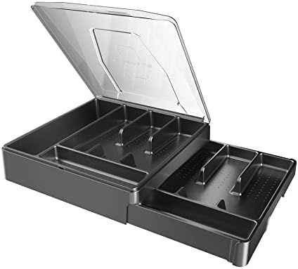 Double Layer Silverware Tray with Lid, Black