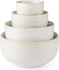 Mikiegy Ceramic Mixing Bowls Set of 4, Nesting Ceramic Embossment