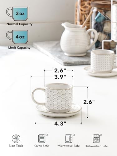 LE TAUCI 4 oz Stackable Espresso Cups with Saucers and Stand, Set of
