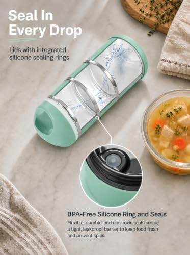 Lille Home Stackable Stainless Steel Thermal Lunch Box, 43OZ/1.38L