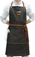 Black Kitchen Apron with Pockets & Towel Loop for Men Women, Denim