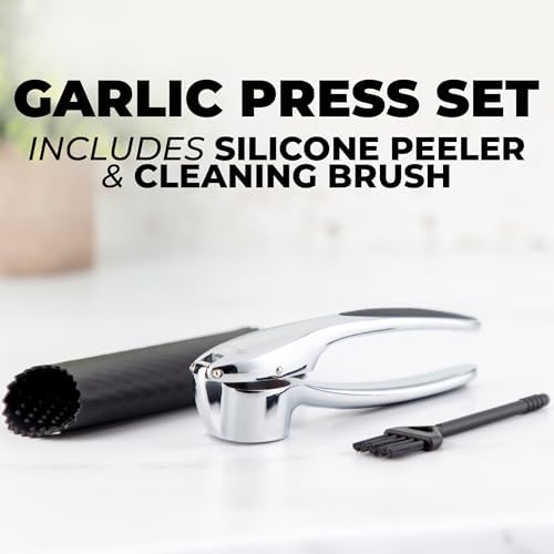 Zulay Kitchen Garlic Press Set, Chrome
