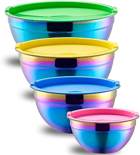 Rainbow Mixing Bowls With Airtight Lids,Stainless Steel Bowl,Salad