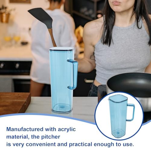 Acrylic Water Pitcher 1200ml with Lid, Blue Container