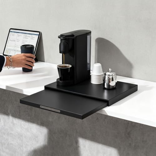 Microwave Stand with Pull-Out Shelf and Drawer, Black