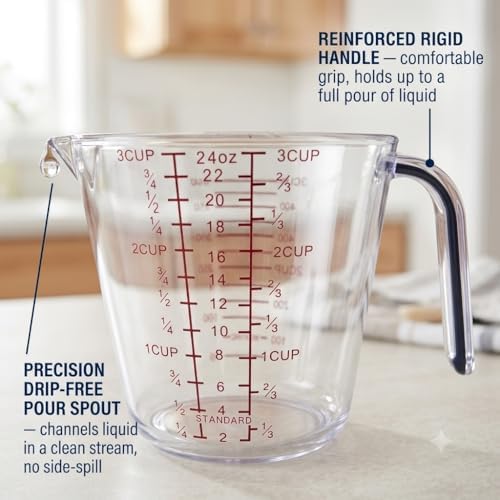 Better Houseware 3 Cup Measuring Cup, Clear Plastic Cup for Cooking