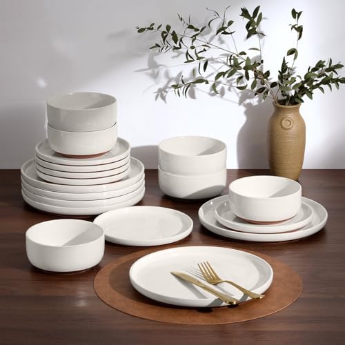 E-far Plates and Bowls Sets, 24Pcs Stoneware Ceramic Dinnerware Dishes Sets