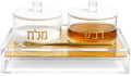 Khen Rosh Hashanah Honey And Salt Dish Set Lids Spoon Clear Acrylic