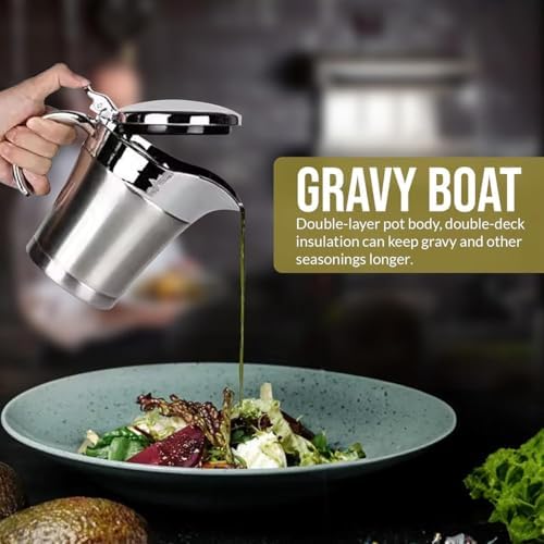Stainless Steel Insulated Gravy Boat with Lid – 450ML/16OZ Double