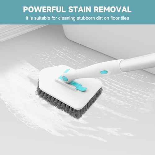 nacena Shower Scrubber with Long Handle, 3 in 1 Tile Tub Scrubber