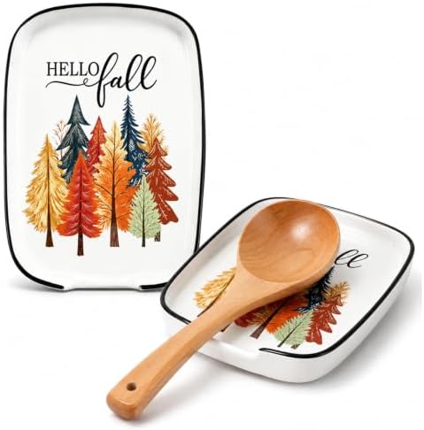 AnyDesign 5.9 Inch Fall Ceramic Spoon Rest, Hello Fall Tree Forest