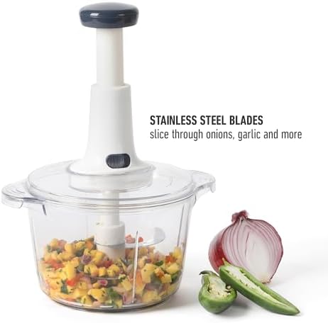 Calphalon Aero Food Chopper, Manual Vegetable Chopper with Container, Large-Capacity BPA-Free Chopping Bowl with Interchangeable Blades for Dicing, Slicing & Meal Prep