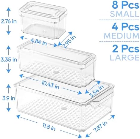 JollyPack Fridge Organizers, Refrigerator Organizer Bins with Lids, 14 Pack