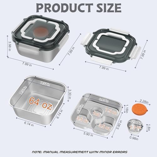 64oz Salad Bowl, Lunch Salad Container contain 4-Section Bento Tray