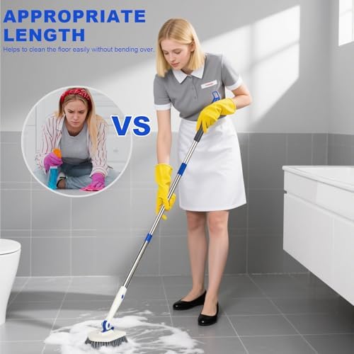 Tile Tub Scrubber Brush with 52-inch Adjustable Long Handle 3-in-1