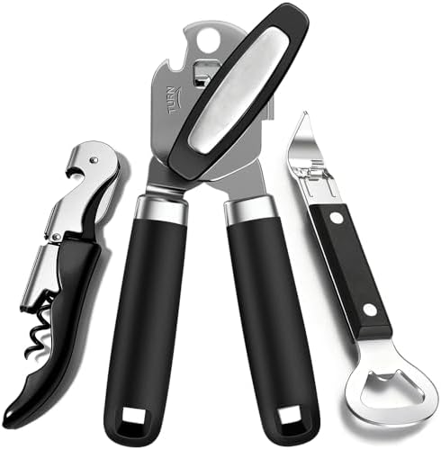 3PCS Can Opener Manual & Bottle Opener & Wine Opener, Smooth Edge Can