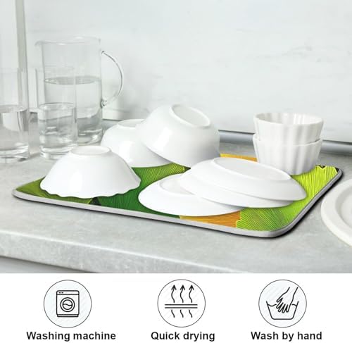 OTVEE Golden Leaf Art Dish Drying Mat for Kitchen Counter Absorbent