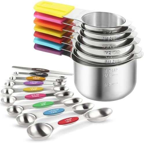 16PCS Magnetic Measuring Cups & Spoons Set,Heavy Duty 304 Stainless
