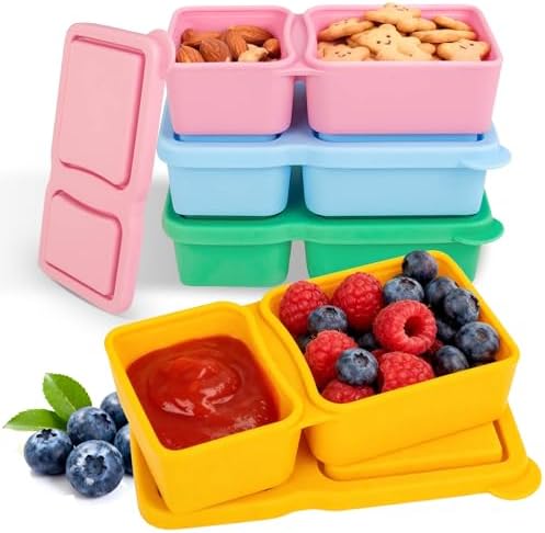 MACTANO 4 Pack Silicone Snack Containers with Lids, 10oz Dual
