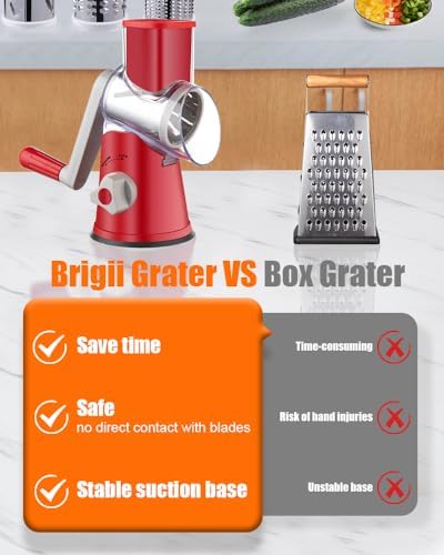 Brigii Rotary Cheese Grater, 3 Drum Blades