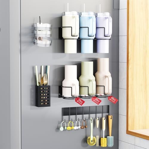 Magnetic Cup Holder for Fridge, Aufworld Tumbler Organizer with 8-Hook