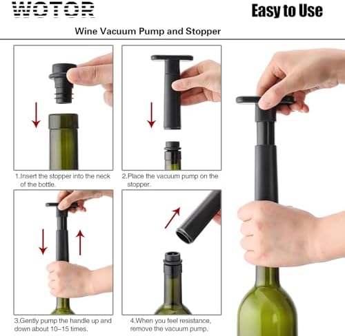 WOTOR Wine Saver Vacuum Pump with 4 Stoppers, Reusable Bottle Sealer