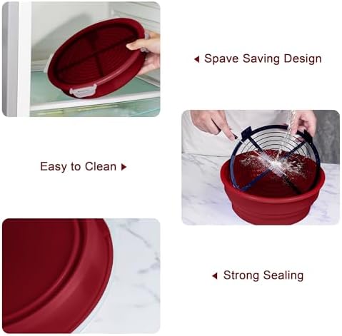 FJNATINH Collapsible Batter Bowl - Breading Bowl Shaker with Lid, Red