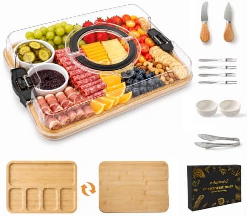 Bamboo Charcuterie Board with Lid, Portable 5-Compartment Tray