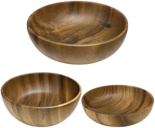 3 Pcs Walnut Wooden Bowls Set, 8.7", 6.3", 5.5" Large Wooden Salad