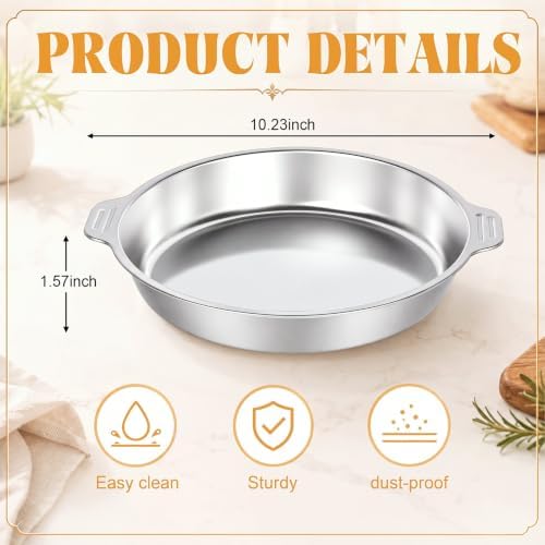 4 Pcs 10" Round Stainless Steel Pie Pans with Lids for Baking &