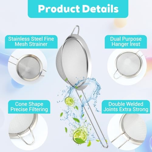 20packs Small Fine Mesh Strainer with Handle 3.3" Stainless Steel Tea