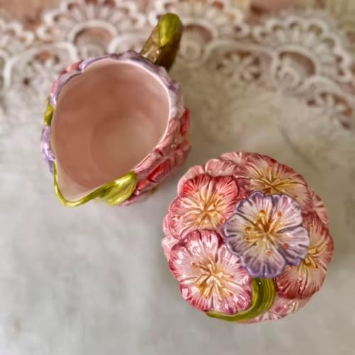 Floral Ceramic Sugar & Creamer Set - 3D Hand-Painted Cherry Blossom