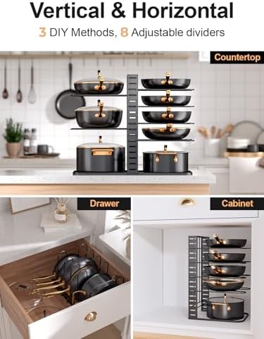 MUDEELA 8-Tier Lightweight Pots and Pans Organizer under Cabinet