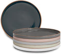 MORA Ceramic Flat Dinner Plates Set of 6, 10.5 in High Edge Dish Set
